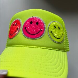 Neon Tri Smiley Sequin Foam Front Trucker Hat